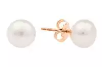 Klassischer Perlenohrstecker weiß rund 7.5-8 mm, 14KT Rosé Gold Sicherheitsverschluss, Gaura Pearls, Estland